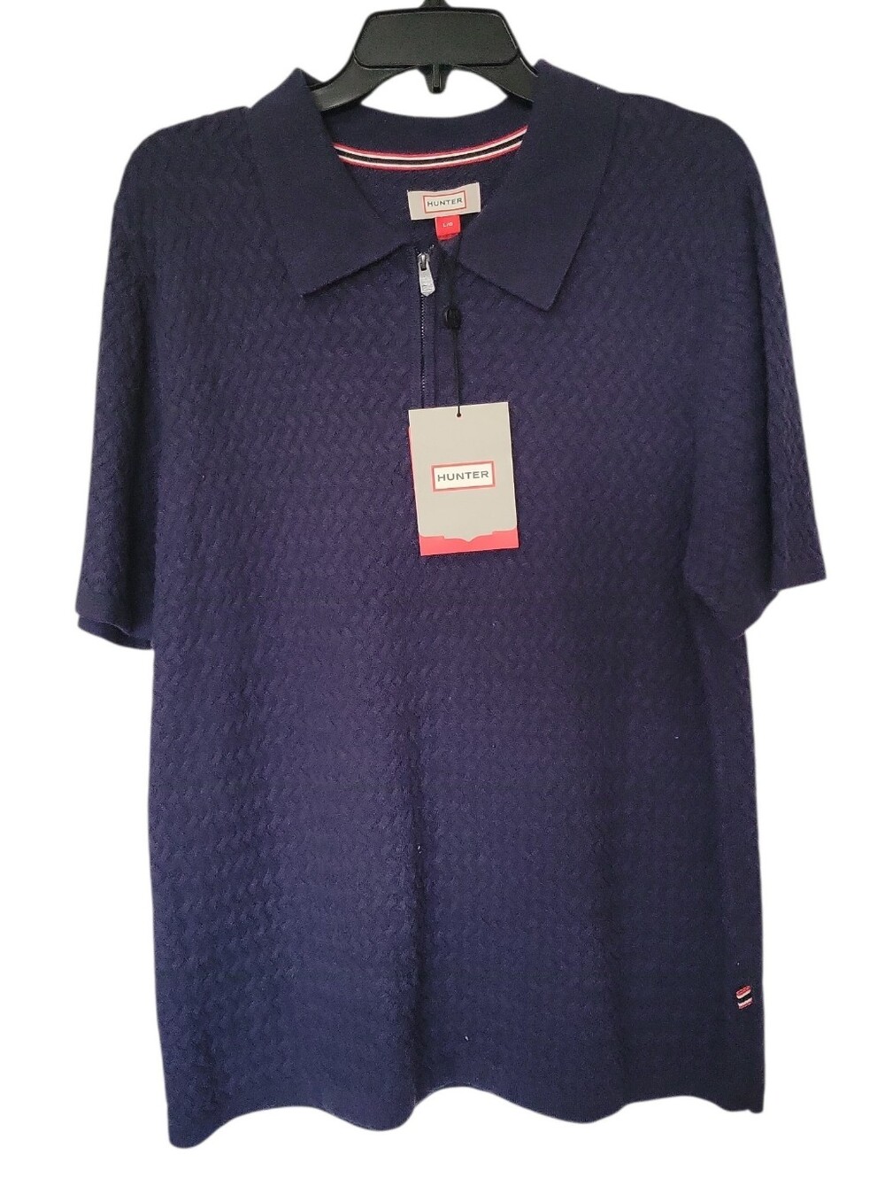 NWT Hunter Original Men’s Textured Quarter-Zip Polo Shirt Navy Blue Large